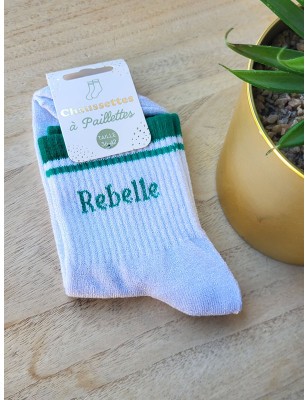 Chaussettes à bandes "rebelle" argentées/vertes