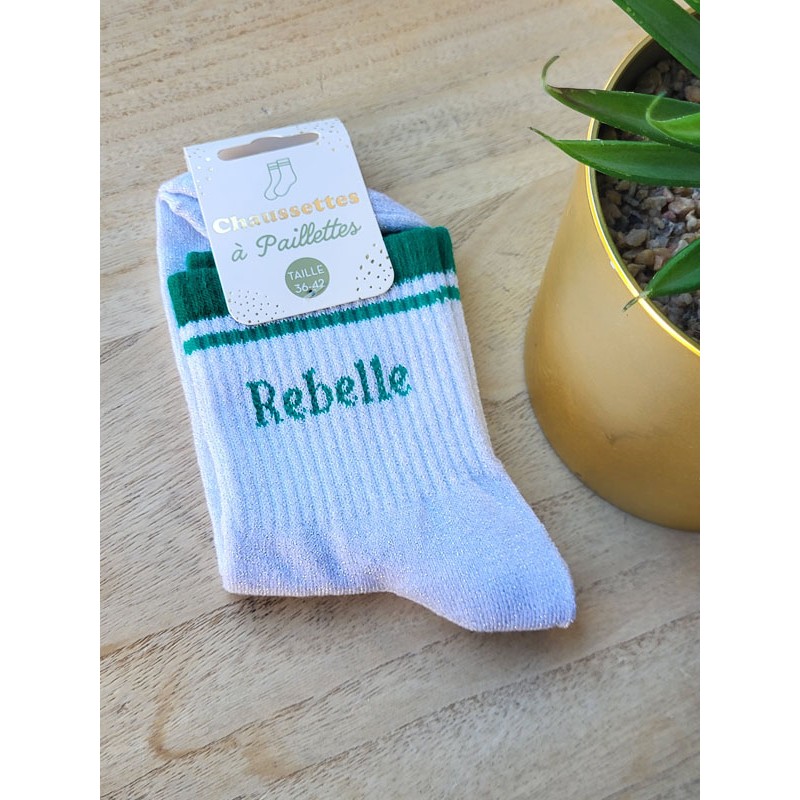 Chaussettes à paillettes "rebelle" argentées