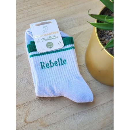 Chaussettes à bandes "rebelle" argentées/vertes