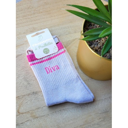 Chaussettes à bandes "diva" dorées/roses