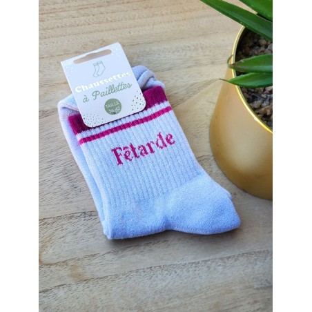 Chaussettes à bandes "fêtarde" argentées/fushia