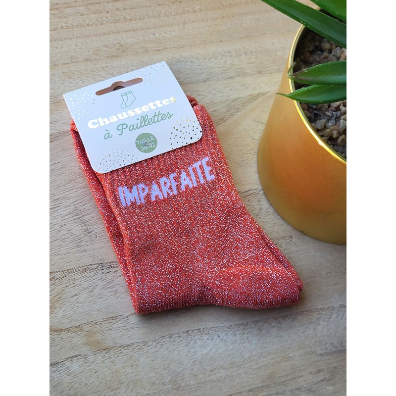 Chaussettes à paillettes "imparfaite" orange