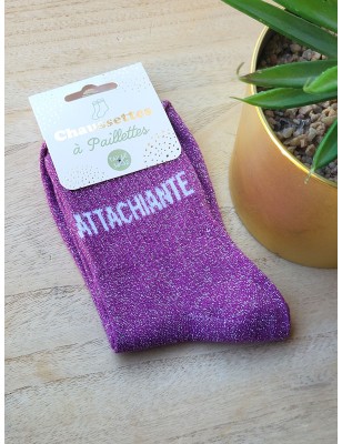 Chaussettes à paillettes "attachiante" violettes