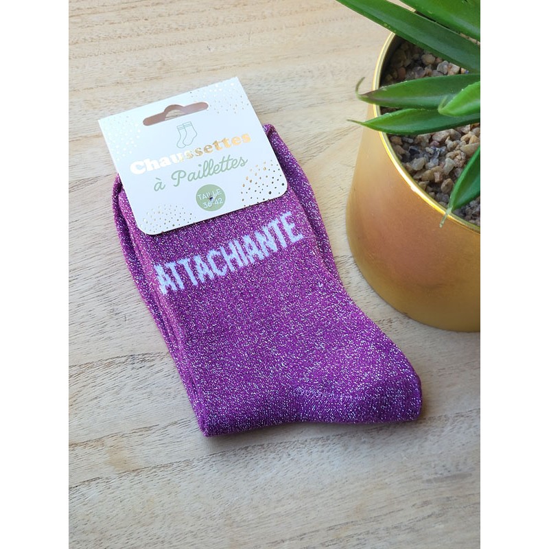 Chaussettes à paillettes "attachiante" violettes