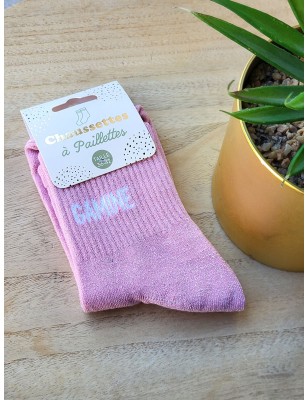 Chaussettes à paillettes "gamine" roses
