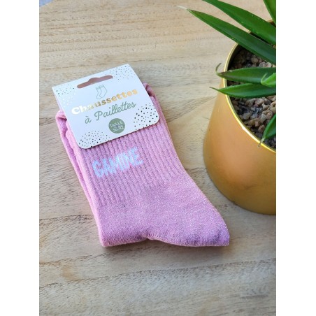 Chaussettes à paillettes "gamine" roses