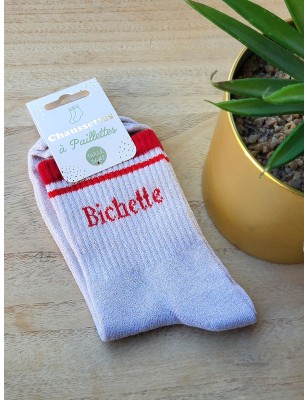 Chaussettes à bandes "bichette" dorées/rouges