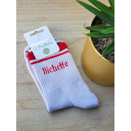 Chaussettes à bandes "bichette" dorées/rouges