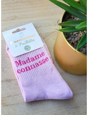 Chaussettes à paillettes "madame connasse" roses
