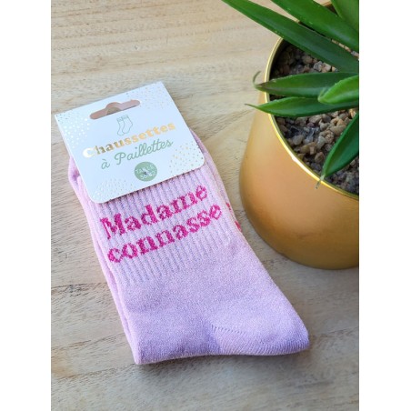 Chaussettes à paillettes "madame connasse" roses