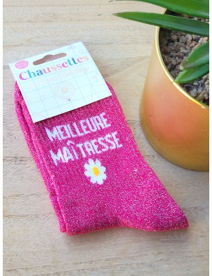 Chaussettes à paillettes "meilleure maitresse" roses