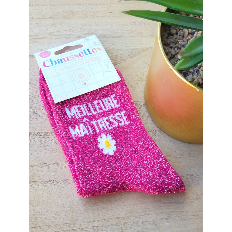 Chaussettes à paillettes "meilleure maitresse" roses