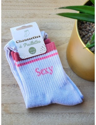Chaussettes à bandes "sexy" argentées/roses