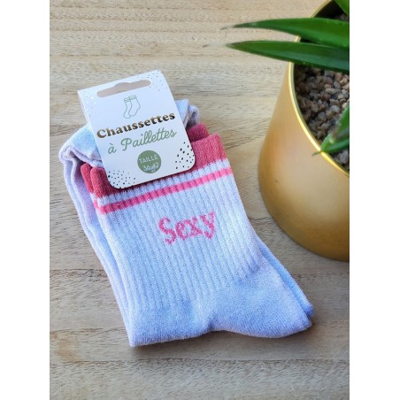 Chaussettes à bandes "sexy" argentées/roses