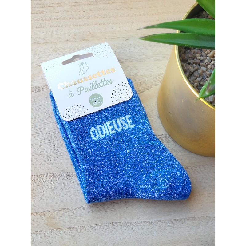 Chaussettes à paillettes "odieuse" bleues