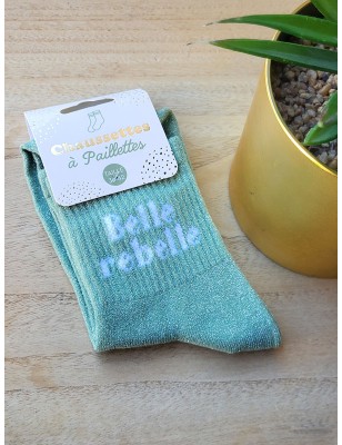 Chaussettes à paillettes "belle rebelle" vertes