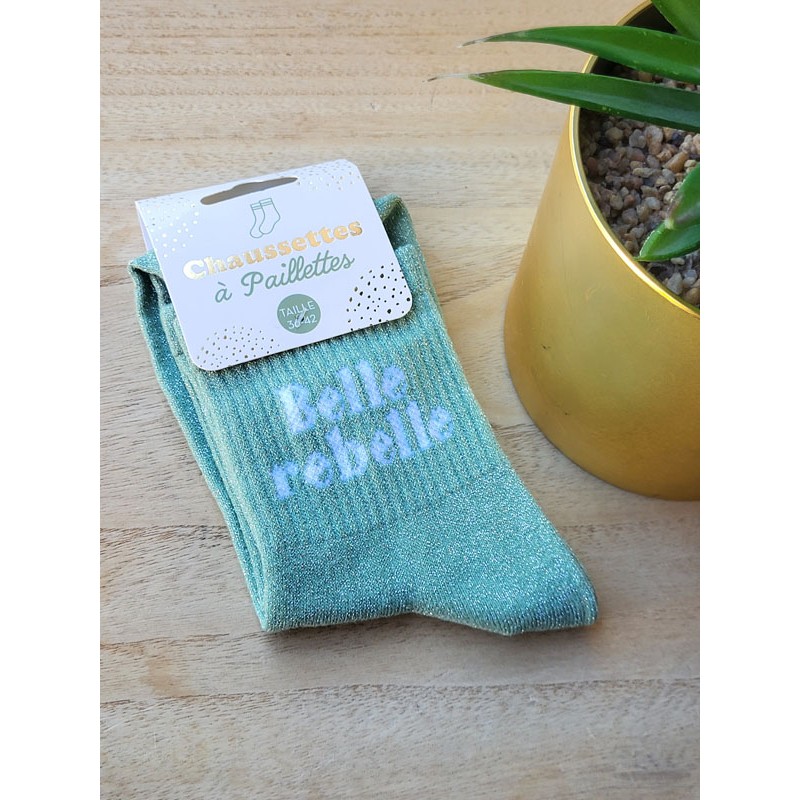 Chaussettes à paillettes "belle rebelle" vertes