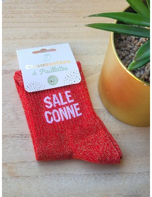 Chaussettes à paillettes "sale conne" rouges