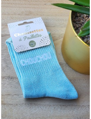 Chaussettes à paillettes "chouchou" bleues