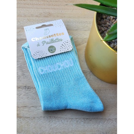 Chaussettes à paillettes "chouchou" bleues