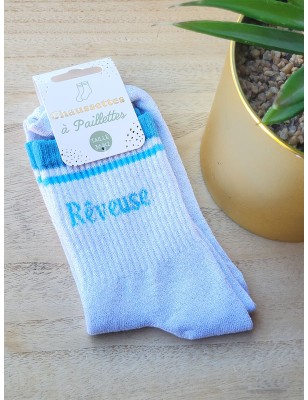 Chaussettes à bandes "rêveuse" argentées/bleues