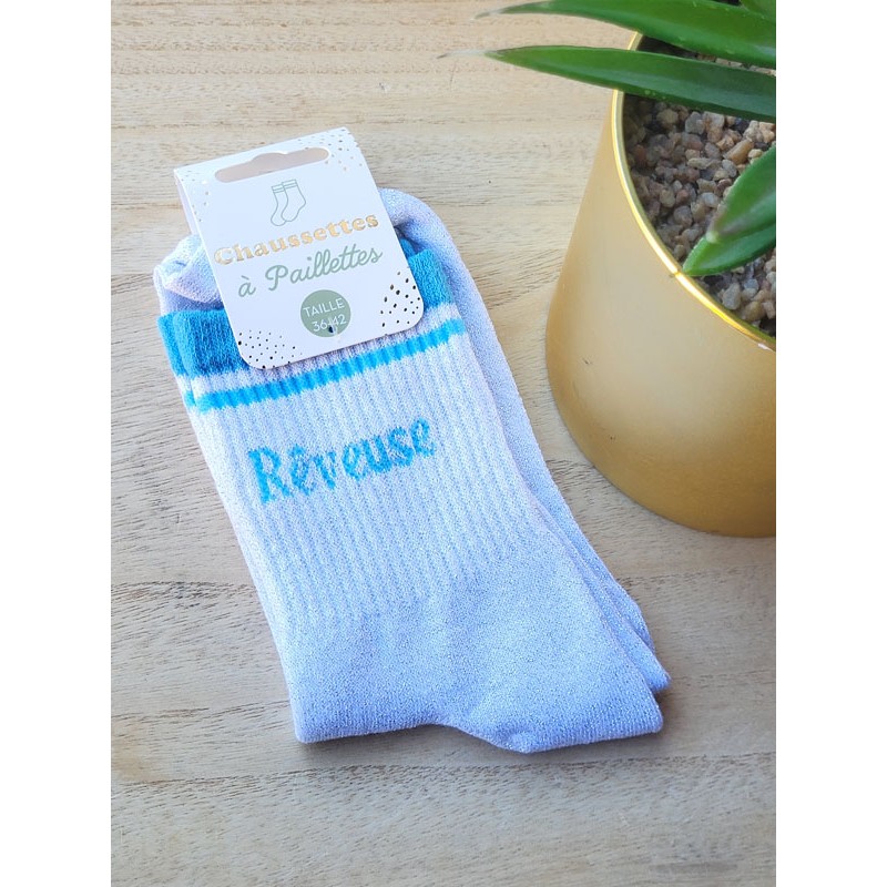 Chaussettes à paillettes "rêveuse" argentées