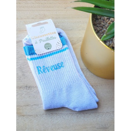 Chaussettes à bandes "rêveuse" argentées/bleues