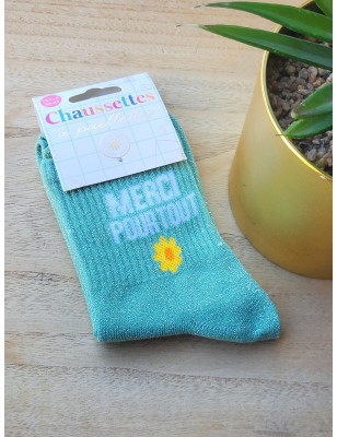 Chaussettes à paillettes "merci pour tout" vertes