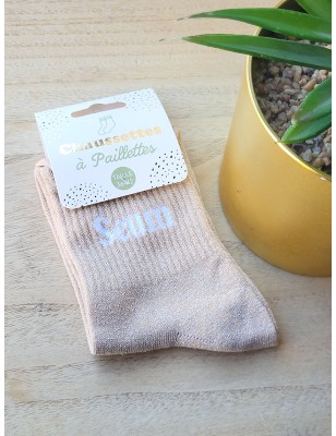 Chaussettes à paillettes "seum" beiges