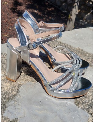 Escarpins femme strass Galina argentés