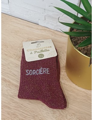 Chaussettes à paillettes "sorcière" bordeaux