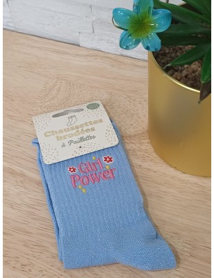 Chaussettes à paillettes "girl power" bleues
