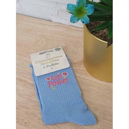 Chaussettes à paillettes "girl power" bleues