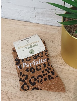chaussettes à paillettes "parfaite" marron leopard
