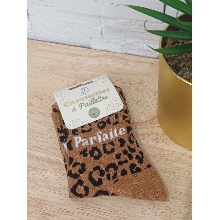 chaussettes à paillettes "parfaite" marron leopard