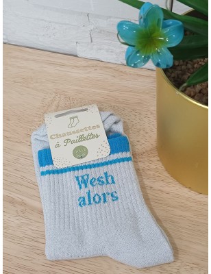 Chaussettes à paillettes "wesh alors" argentées