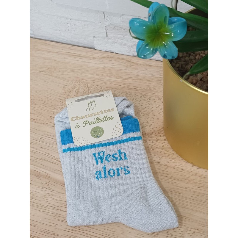 Chaussettes à paillettes "wesh alors" argentées