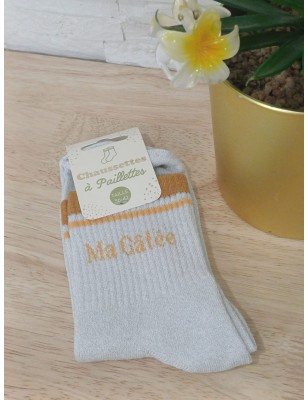Chaussettes à paillettes "ma gatée" dorées