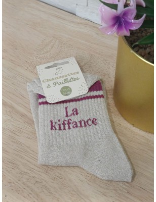 Chaussettes à bandes "la kiffance" dorées/violettes