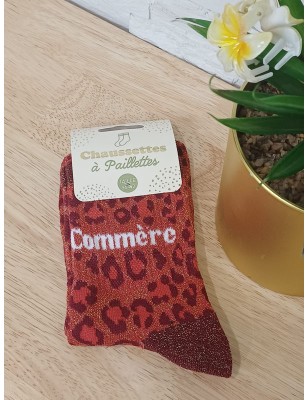 chaussettes à paillettes "commère"  rouge leopard