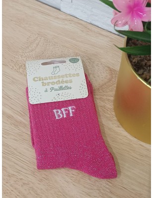 Chaussettes à paillettes "bff" fushia