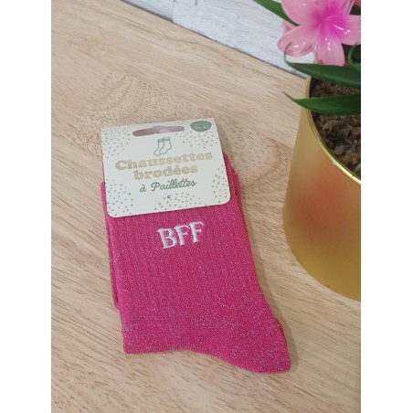 Chaussettes à paillettes "bff" fushia