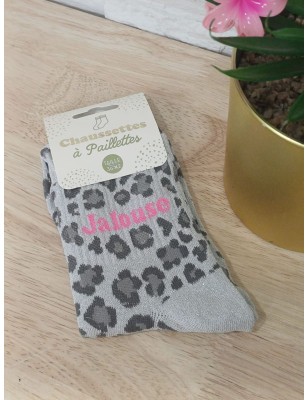 Chaussettes à paillettes "jalouse" argentées leopard