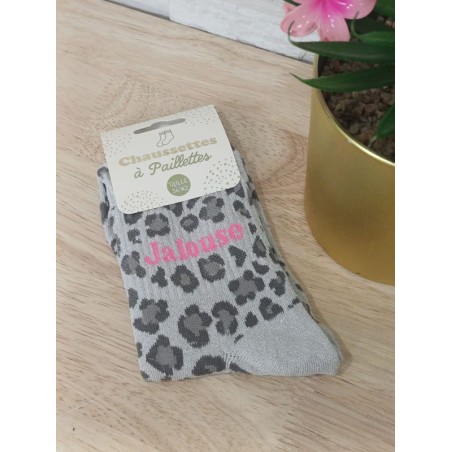 Chaussettes à paillettes "jalouse" argentées leopard