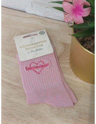 Chaussettes à paillettes "emmerdeuse" roses