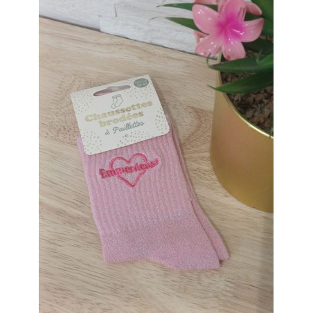Chaussettes à paillettes "emmerdeuse" roses