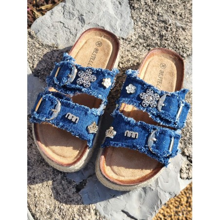 Mules compensées femme Tiffaine bleu foncé