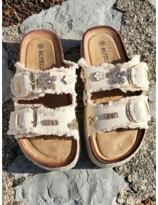 Mules compensées femme Tiffaine beiges